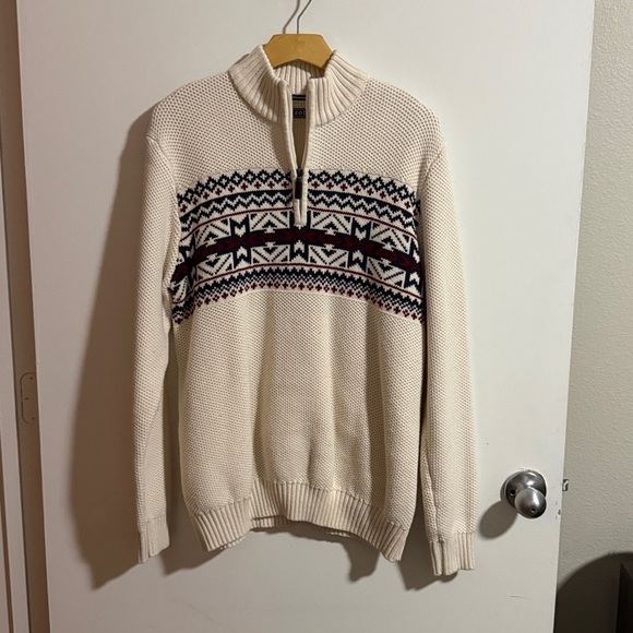 Cream Patterned Half-Zip Sweater - Picture 1 of 3